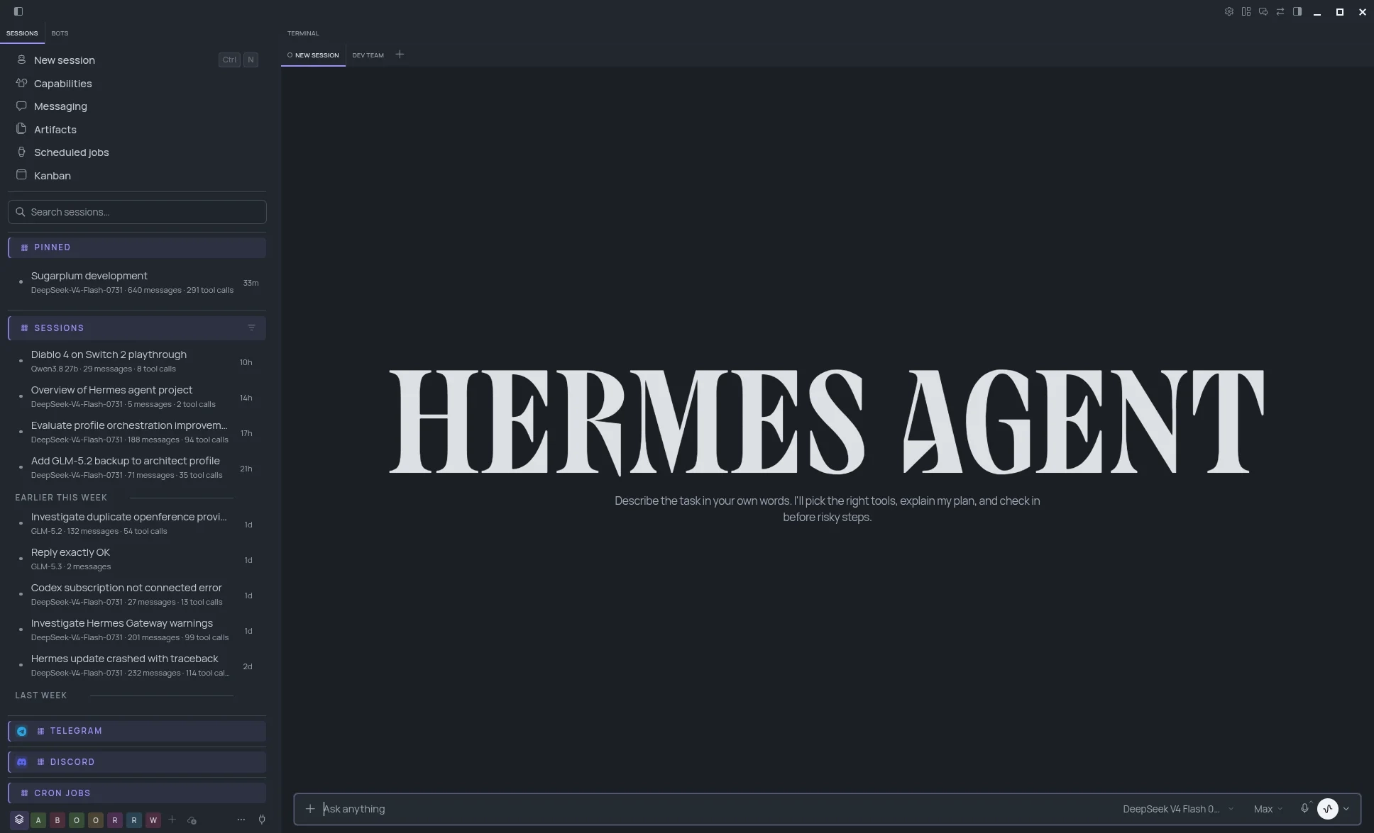 Hermes new session view